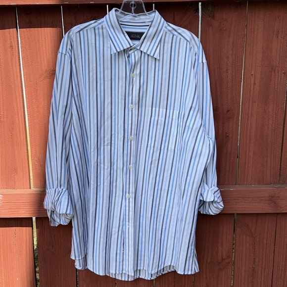 Tosso Elba Slim Fit Striped Men Dress Shirt Long Sleeves Size L - Picture 5 of 5
